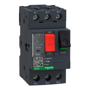 GV2ME08 - Motor circuit breaker, TeSys GV2, 3P, 2.5-4 A, thermal magnetic, screw clamp terminals