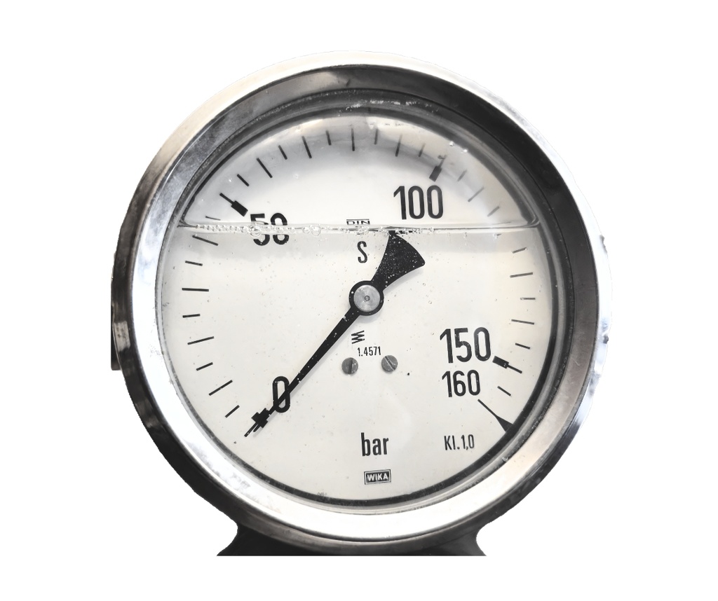 WIKA Manometer Pressure Gauge 0-160 bar Stainless Steel 316, 100mm, Back Entry for Process Industry Glycerin Filled