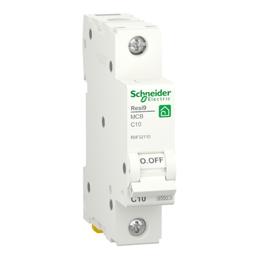 R9F32110 - Miniature circuit breaker (MCB), Resi9, 1P, 10A, C curve, 4500A (IEC/EN 60898-1) Schneider Electric