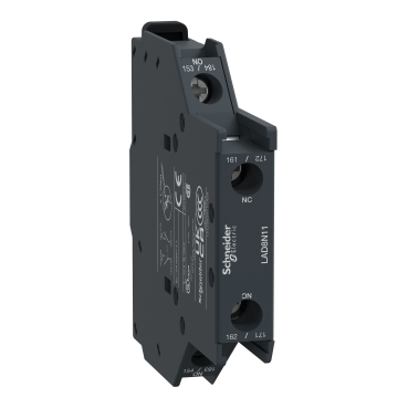 LAD8N11 - Auxiliary contact block, TeSys D, 1NO + 1NC, side mounting, screw terminals