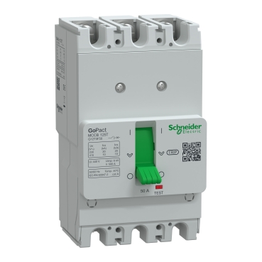 G12T3F50 | Circuit breaker, GoPact MCCB 125, 3 poles, 10kA at 415VAC, 50A rating, TMD trip unit, fixed thermal protection