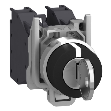XB4BG33 | Schneider Electric Key switch selector, metal, black, Ø22, key n°455, 3 positions, stay put, 2 NO