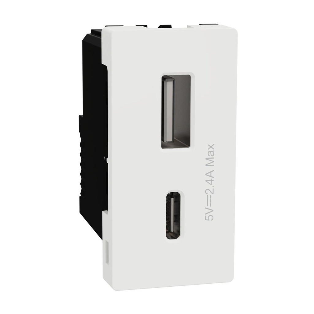 شنايدر إليكتريك M3TB_USB_AC ميلوز بريزة USB دبل  (Type A + Type C)، 2.4 أمبير، 12 وات، أبيض