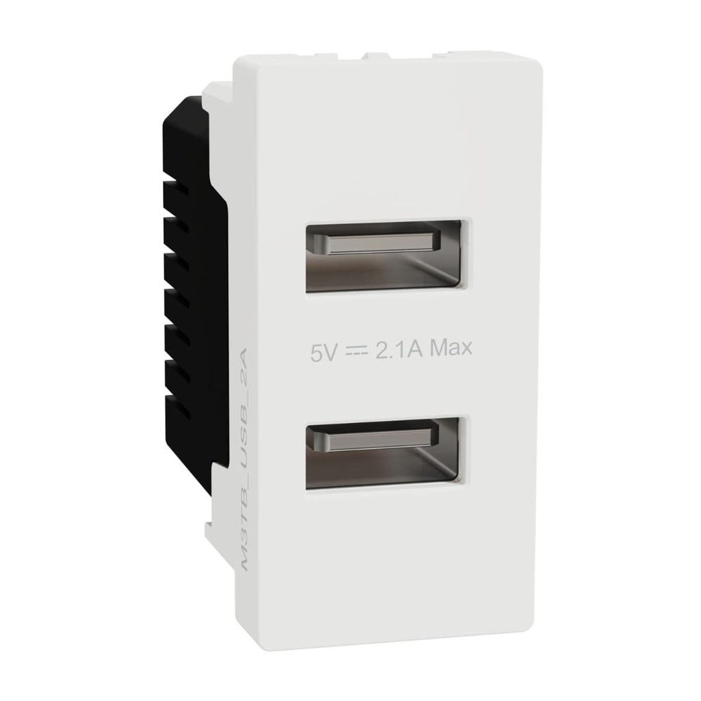 Schneider M3TB_USB_2A | USB Type A, Miluz E, 2 Port, 2.1A, 1 Module, White