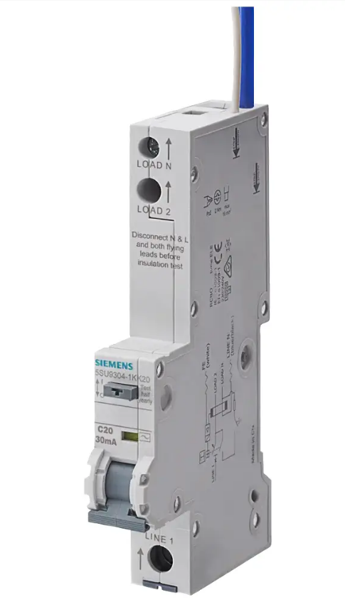 5SU9304-1KK20 | Residual Current Breaker with Over-current (RCBO) Siemens 1P+N, 10KA, 20A, 30mA