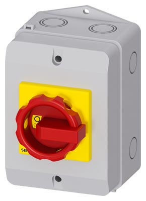 3LD2264-0TB53 | Siemens Switch disconnector 3LD, emergency switching-off switch, 3- pole, Iu: 32 A, operating power / at AC-23 A 400 V: 11.5 kW, molded-plastic encapsulation for metric cable gland, rotary operating mechanism, red/yellow