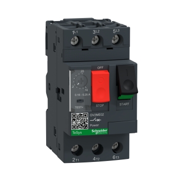 GV2ME02 - Motor circuit breaker, TeSys GV2, 3P, 0.16-0.25 A, thermal magnetic, screw clamp terminals