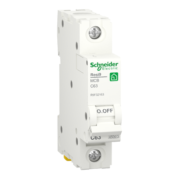 R9F32163 - Miniature circuit breaker (MCB), Resi9, 1P, 63A, C curve, 4500A (IEC/EN 60898-1) Schneider Electric