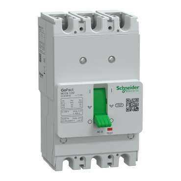 G12F3F40 | Circuit breaker, GoPact MCCB 125, 3 poles, 30kA at 415VAC, 40A rating, TMD trip unit, fixed thermal protection