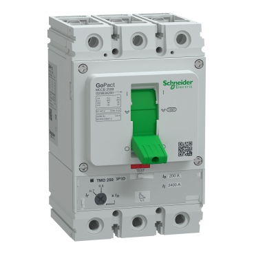 G25B3A200 | Circuit breaker, GoPact MCCB 250, 3 poles, 36kA at 415VAC, 200A rating, TMD trip unit, adjustable thermal protection Schneider Electric